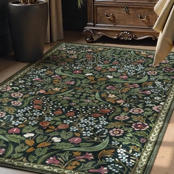 🆕 Dark Green Moody Rug 3’ x 5’ MACHINE WASHABLE Rug - Picture 6 of 7